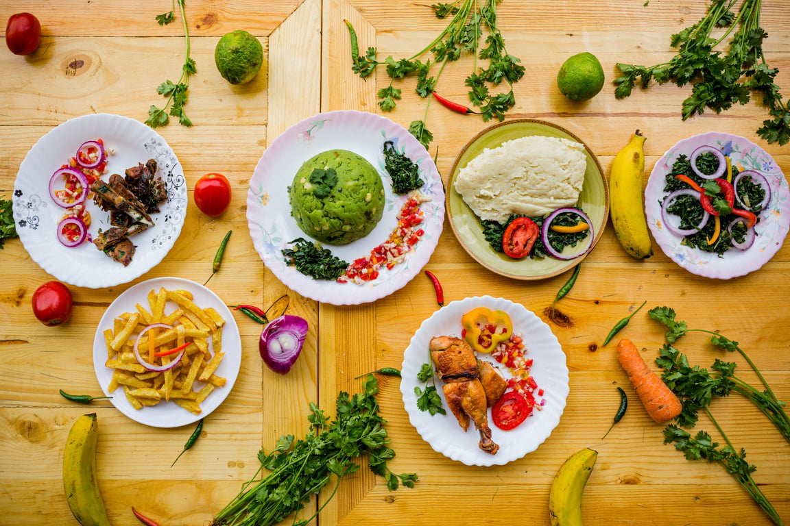 A Flatlay of Plates of Delicious Food